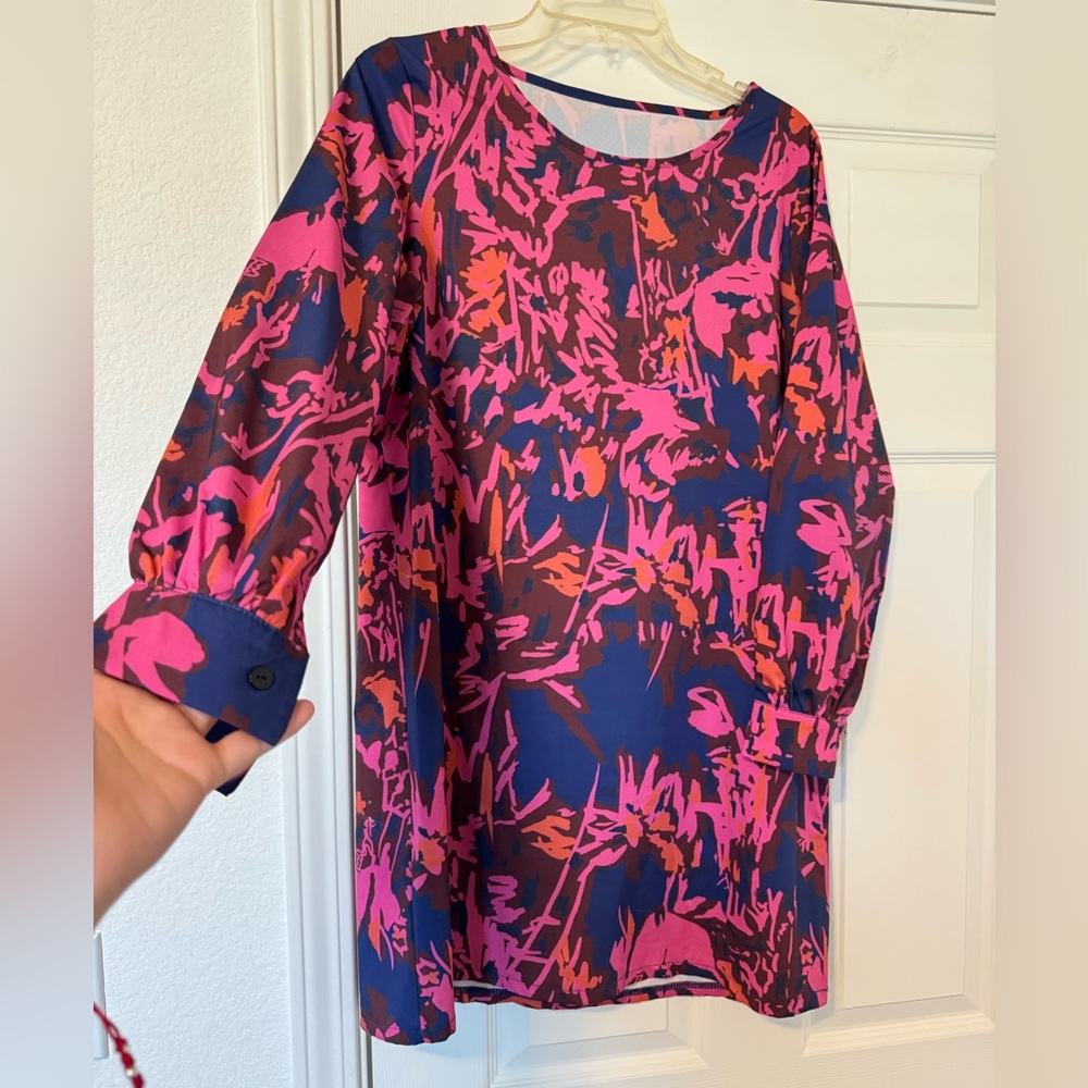 SHEIN Pink & Navy Abstract Floral Tunic